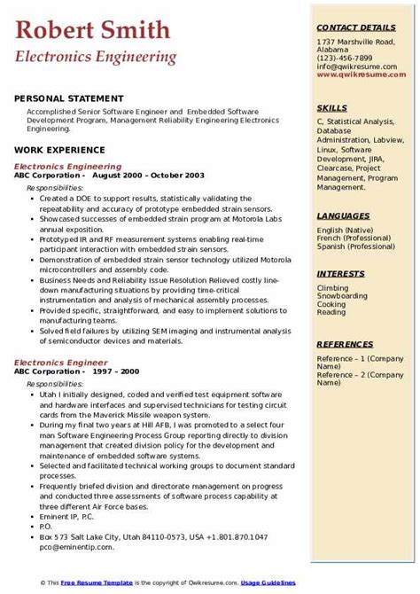resume objective for electronics engineer.